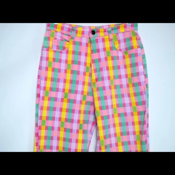 VTG High Waist Pink Check Tapered Straight Pants - Picture 3 of 8